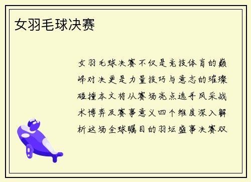 女羽毛球决赛
